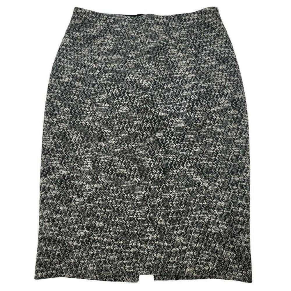 Ann Taylor Pencil Skirt 2 Black Marbled Textured Knit Work Classic Minimalist